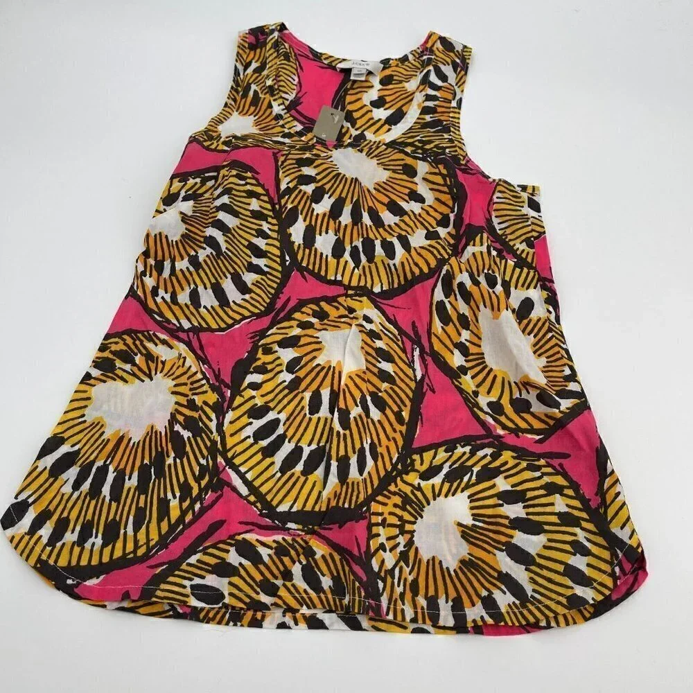 J Crew Tank Top 00 Womens Kiwi Pink Yellow Tank Top Casual Sleeveless New